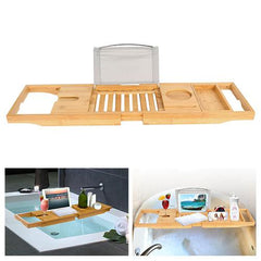 Bathtub Caddy Tray – Crafted Bamboo Bath Tray with Extendable Reading Rack, Tablet & Phone Holder, Wine Glass Holder, and Shelf for Bathroom Spa