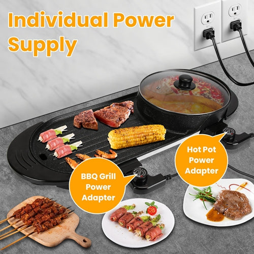 2200W 2-in-1 Korean BBQ Grill & Shabu Shabu Hot Pot – Independent Temperature Control, Smokeless