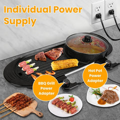 2200W 2-in-1 Korean BBQ Grill & Shabu Shabu Hot Pot – Independent Temperature Control, Smokeless