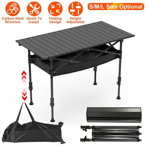 Portable Folding Camping Table 95CM – Adjustable Height, Rustproof Carbon Steel, Roll-Up Design with Hanging Storage Net – Perfect for Picnic, Hiking & Beach