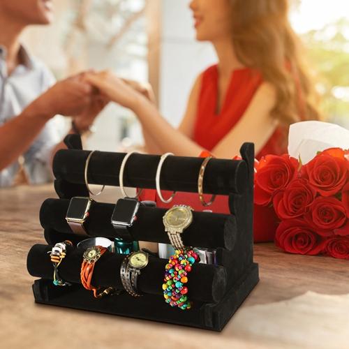 3-Tier Velvet Jewelry Stand – Removable Bracelet Holder, Watch & Jewelry Bangle Display Rack Organiser  Velvet Stand   Tiered Display