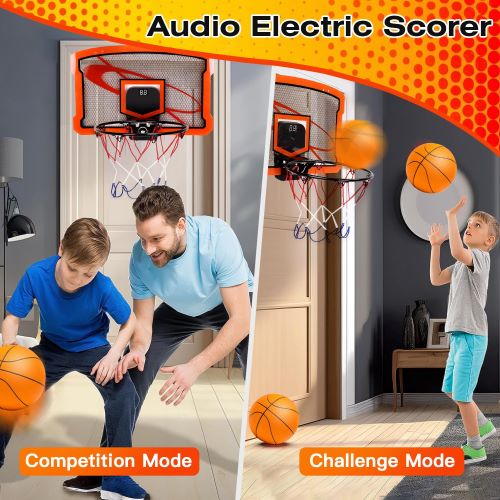 Indoor Mini Basketball Hoop with Audio Scorer & 4 Balls – Fun for Kids & Adults!