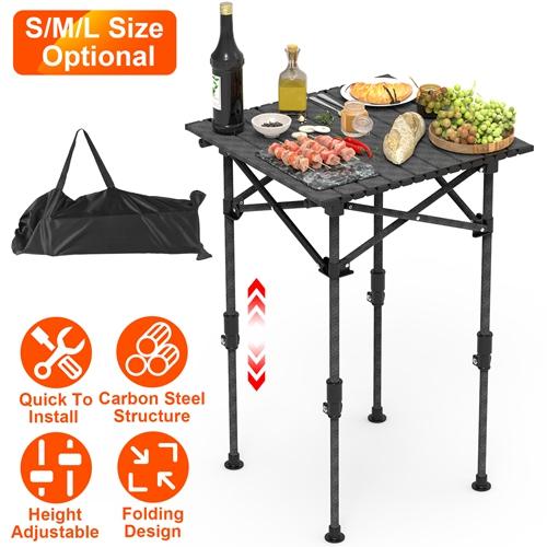 Ultra-Sturdy Folding Camping Table – Adjustable Height, Roll-Up Top, Rustproof Steel, 55LBS Load