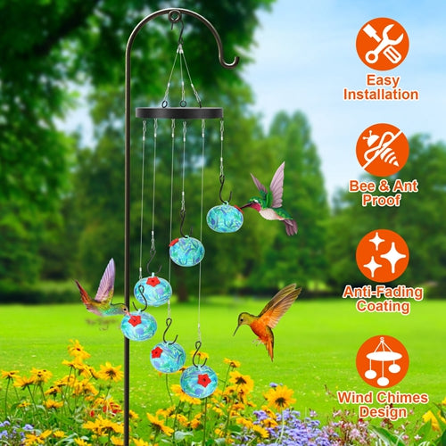 iMountek Hummingbird Feeder with Wind Chimes – Ant & Bee Proof Hanging Bird Feeder for Outdoor Garden & Patio