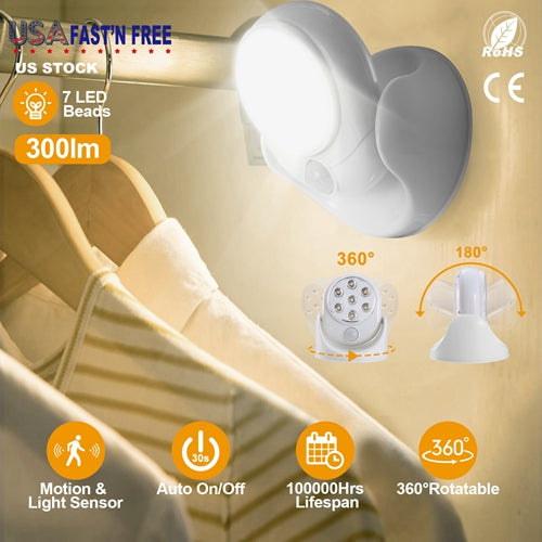 360° Wireless Motion Sensor LED Light – Auto Night Spotlight for Stairs, Closet & Bathroom (23ft Smart Detection, Battery Powered)