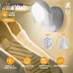 360° Wireless Motion Sensor LED Light – Auto Night Spotlight for Stairs, Closet & Bathroom (23ft Smart Detection, Battery Powered)