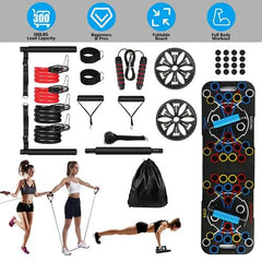 Multifunctional Push Up Board – Home Strength Training Equipment with 15 Fitness Accessories, Pilates Bar, Resistance Band, Roller Wheel for Full Body Workout