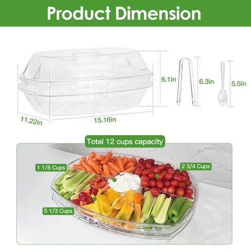 Fruit & Veggie Chilled Serving Tray with Lid - 4 Compartments, Perfect for Shrimp Cocktails, Appetizers, and Party Buffets Plates Sturdy