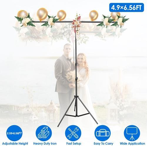 5×6.5FT T-Shape Heavy-Duty Photography Backdrop Stand – Adjustable Background Support with 6 Spring Clamps, Sandbag & Carry Bag Camera Clip