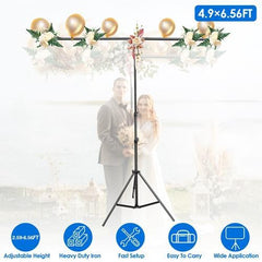 5×6.5FT T-Shape Heavy-Duty Photography Backdrop Stand – Adjustable Background Support with 6 Spring Clamps, Sandbag & Carry Bag Camera Clip