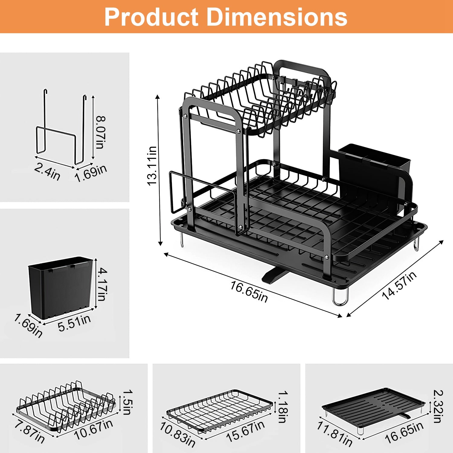 Space-Saving 2-Tier Dish Rack with Drainboard – Detachable Kitchen Organizer with Utensil Holder, Bowl Rack & Chopping Board Stand