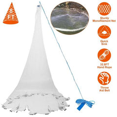 8FT Radius Fishing Cast Net – Easy Throw Bait Trap with Chain Sinker, Heavy-Duty Hand Cast Net