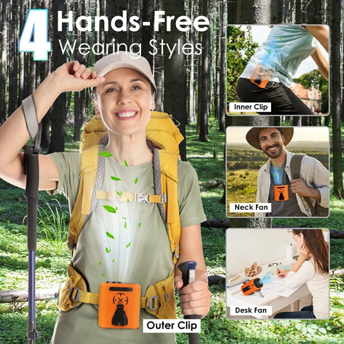 5-in-1 Wearable Waist Clip Fan with Flashlight – 10000mAh Rechargeable Turbo Fan with 5 Speeds, Hands-Free Belt & Neck Fan for Camping, Travel & Outdoors