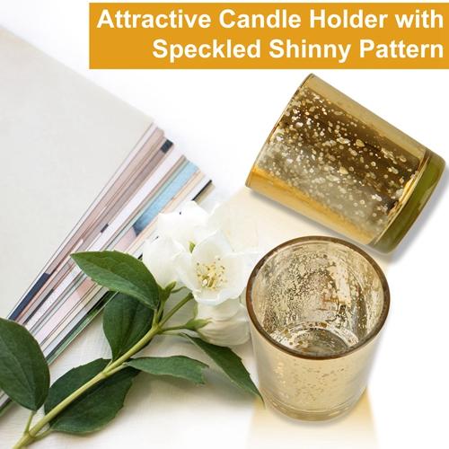 24 Pcs Gold Mercury Glass Votive Candle Holders – Shiny Tealight Holders for Wedding, Birthday Party, and Home Decoration Table Centerpieces Set Ornaments