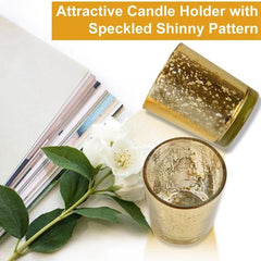 24 Pcs Gold Mercury Glass Votive Candle Holders – Shiny Tealight Holders for Wedding, Birthday Party, and Home Decoration Table Centerpieces Set Ornaments
