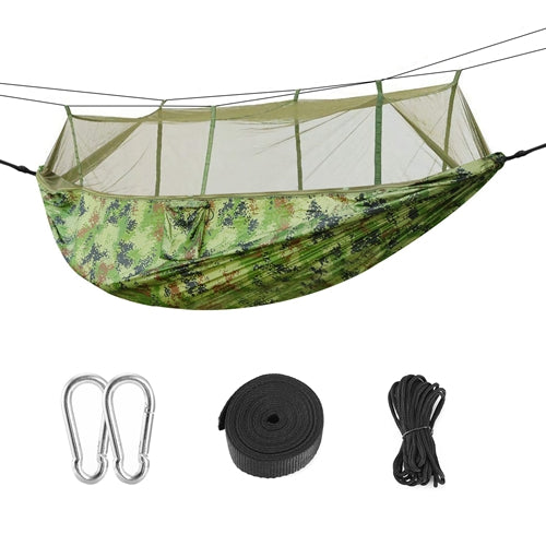 Durable 2-Person Camping Hammock with Mosquito Net 600lbs Load Capacity, Portable Nylon Swing with Carabiners & Storage Bag for Outdoor Adventures