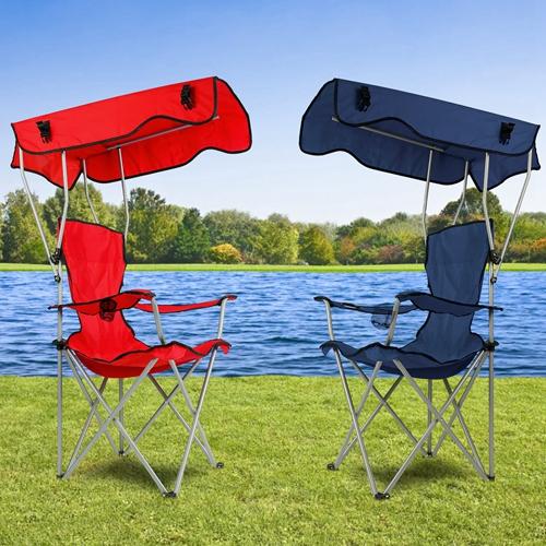 Foldable Beach Canopy Chair – Sun Protection Camping Lawn Chair, 330LBS Load Capacity, Folding Seat with Cup Holder for Beach, Poolside, Travel & Picnic