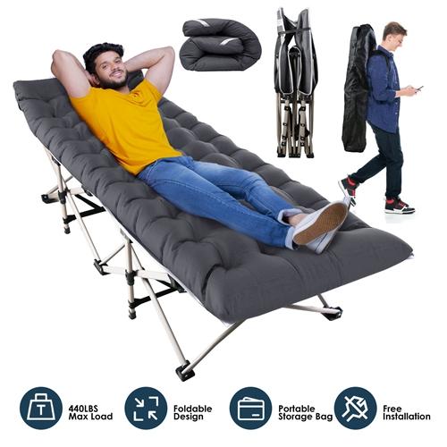 Portable Folding Camping Cot – Collapsible Bed with 440lbs Max Load & 2-Sided Soft Pad for Travel & Guests
