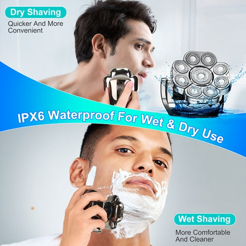 BladeMaster 9D – 6-in-1 Electric Head Shaver for Men with LED Display & Travel Lock