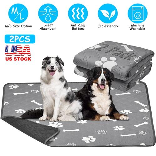 2-Pack Reusable Waterproof Pet Pee Pads – Washable, Non-Slip, Absorbent Training Mats for Puppies, Dogs, Cats & Crates (Size M)