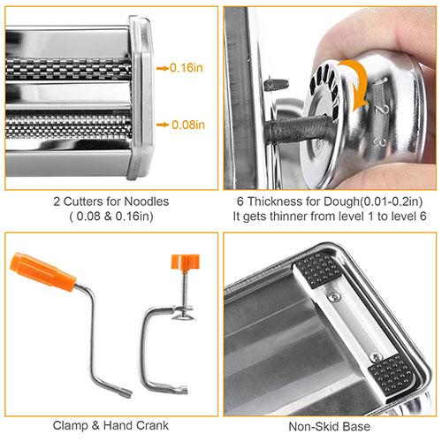 Pasta Maker Roller Machine – Fettuccine Noodle Maker with 9 Thickness Settings, Stainless Steel Construction Kitchen Utensils