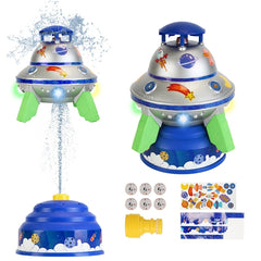 iMounTEK UFO Water Sprinkler for Kids – 360° Rotating Outdoor Garden Sprinkler with LED Lights, Adjustable Spray Height