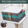 2PCS Foldable Storage Bins with Lids, Stackable Closet Organizer with Front Door Locks & Wheels