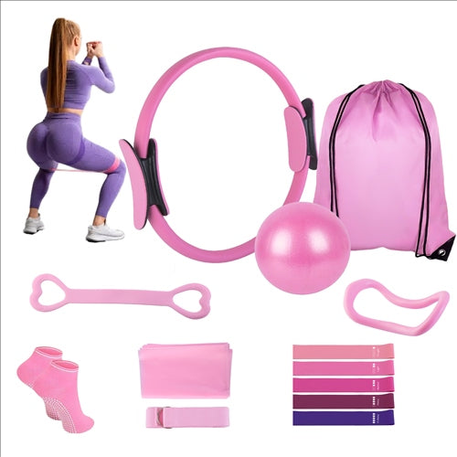 14-Piece Pilates Ring Essentials Kit for Women – Yoga Ball, Arm Stretcher, 5 Resistance Bands, Figure 8 Band, Non-Slip Socks