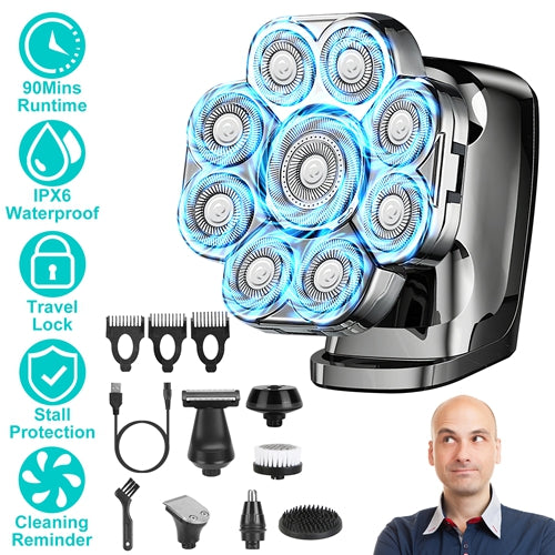 BladeMaster 9D – 6-in-1 Electric Head Shaver for Men with LED Display & Travel Lock