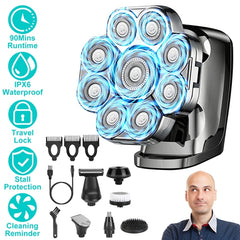 BladeMaster 9D – 6-in-1 Electric Head Shaver for Men with LED Display & Travel Lock