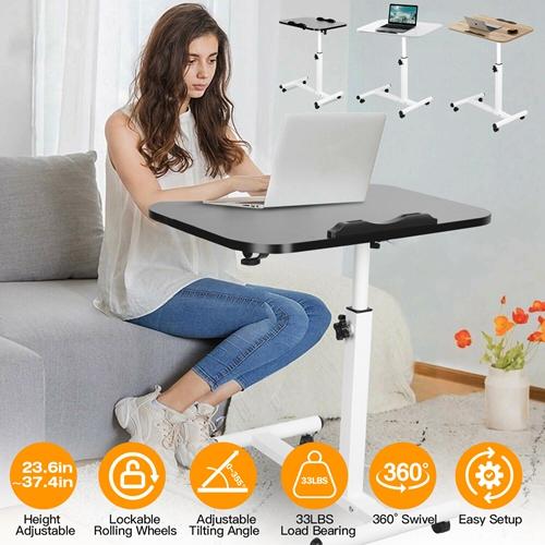 Rolling Laptop Table – Portable Computer Desk with Adjustable Height & Tilting Angle | Movable Workstation for Home & Office