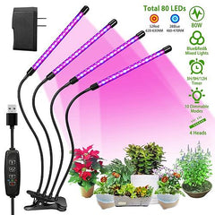 80W Plant Grow Light for Indoor Use – Full Spectrum LED with Timer, Gooseneck Arms, and 10 Dimmable Settings