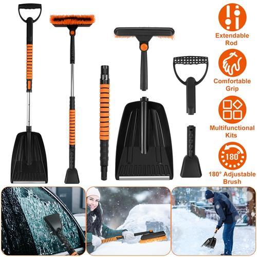 5-in-1 Detachable Snow Remover Kit – Extendable Ice Scraper, Snow Shovel, and 180° Adjustable Snow Brush Head for Car Windshield and Roof
