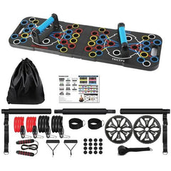 Multifunctional Push Up Board – Home Strength Training Equipment with 15 Fitness Accessories, Pilates Bar, Resistance Band, Roller Wheel for Full Body Workout