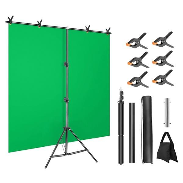 5×6.5FT T-Shape Heavy-Duty Photography Backdrop Stand – Adjustable Background Support with 6 Spring Clamps, Sandbag & Carry Bag Camera Clip