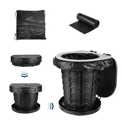 Retractable Portable Toilet – Collapsible Adult Potty with Adjustable Height, Lid, 20 Waste Bags & Carry Bag – Emergency Toilet Kit for Camping, Travel, Outdoors
