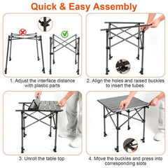Portable Folding Camping Table 95CM – Adjustable Height, Rustproof Carbon Steel, Roll-Up Design with Hanging Storage Net – Perfect for Picnic, Hiking & Beach