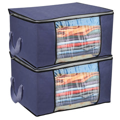 Set of 2 Large 90L Foldable Clothes Storage Bags - Durable Fabric with Clear Window, Dual Zippers, and Grey Color