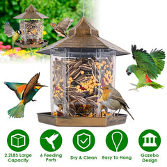 LakeForest Hanging Gazebo Bird Feeder – Outdoor Wild Bird Seed Station with 6 Feeding Ports, Large Capacity, Weatherproof Design for Garden & Patio