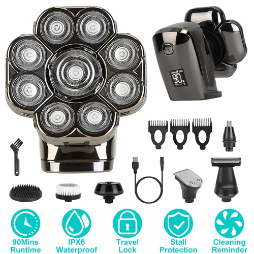 BladeMaster 9D – 6-in-1 Electric Head Shaver for Men with LED Display & Travel Lock
