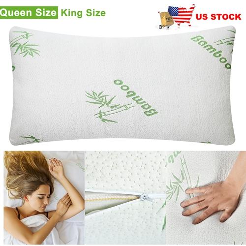 Bamboo Shredded Memory Foam Pillow – Hypoallergenic Bed Pillow for Head & Neck Support with Washable Cover