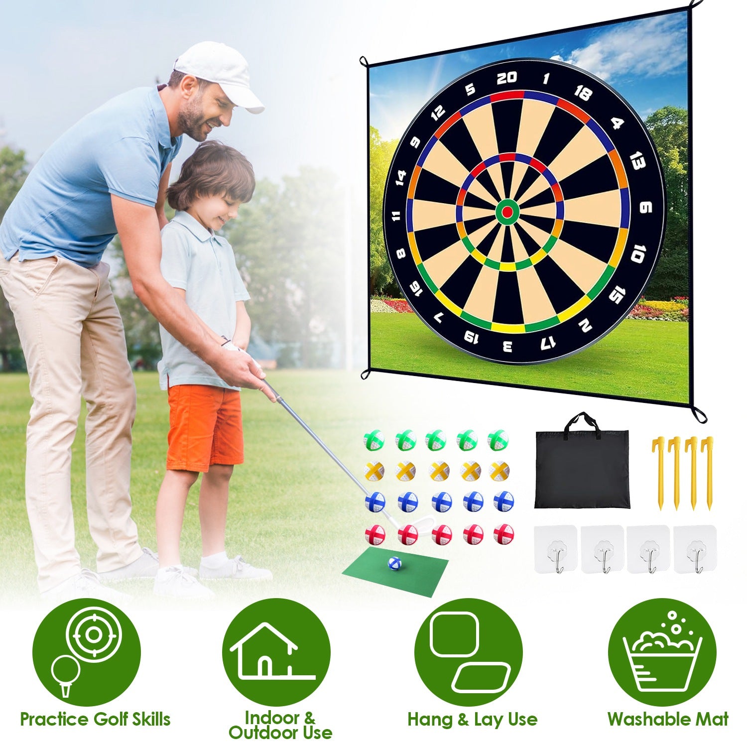 Golf Chipping Dart Game Set – Fun & Portable Training Mat with Sticky Balls, Hooks, and Carrying Bag – Perfect for Kids & Beginners, Indoors or Outdoors!