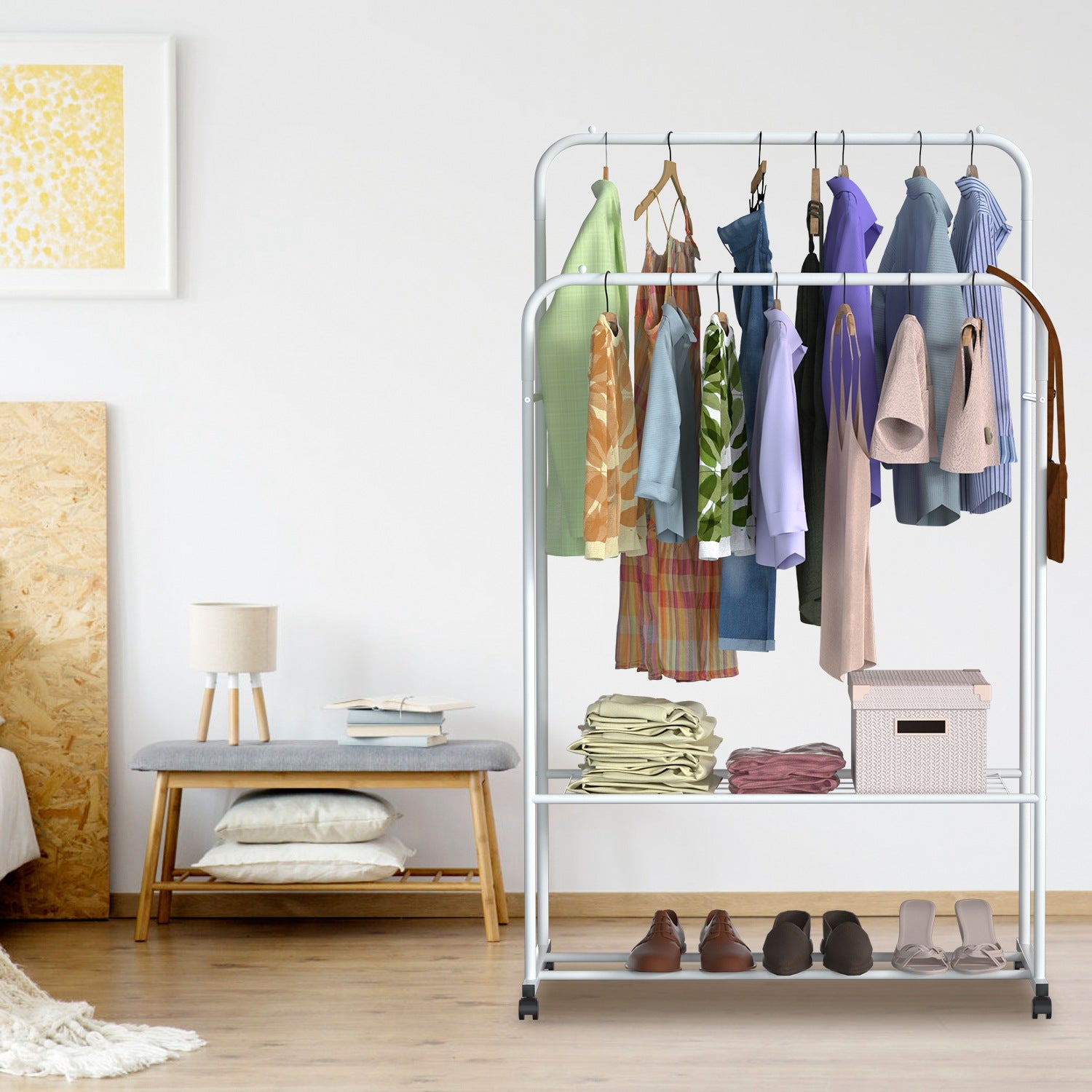 Stylish Garment Hanging Rack with Rolling Wheels – Organize Your Clothes & Accessories