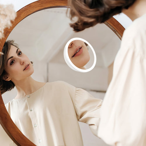 30X Magnifying Makeup Mirror with Light – 3 Color Modes, Dimmable Brightness, 360° Adjustable, Travel Mirror with Suction Cup, Tweezer & Scissor Included