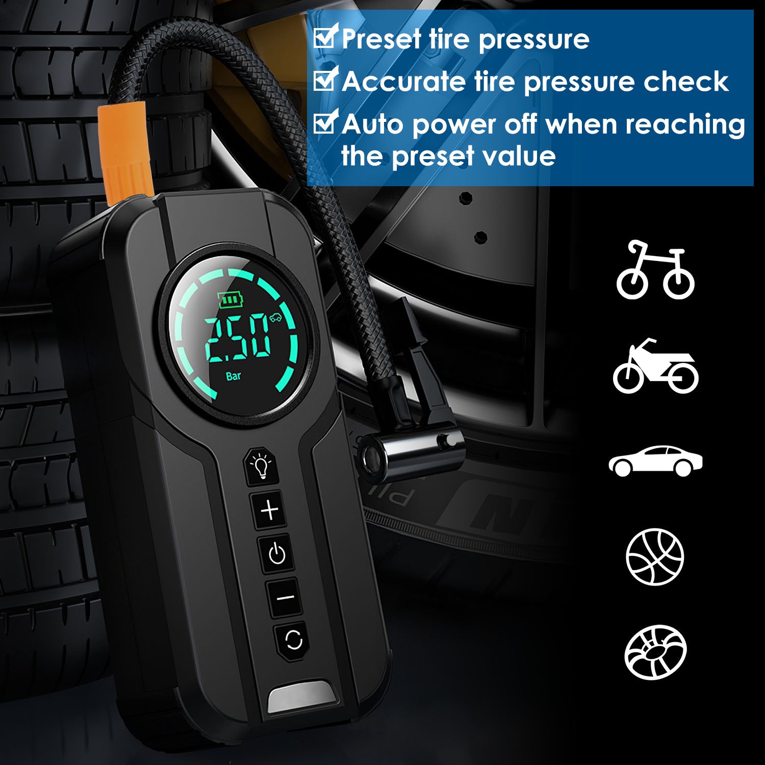 2 In 1 Portable Air Compressor Wireless Car Air Pump Power Bank Auto Tyre Inflator Inflatable Pump For Electric Motorcycle Tires