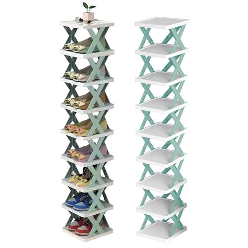 9-Tier Narrow Entryway Shoe Rack – Space-Saving Vertical Shoe Organizer for Closet, Hallway, and Entryway – Free-Standing Plastic Storage Shelf Lightweight Multicolor