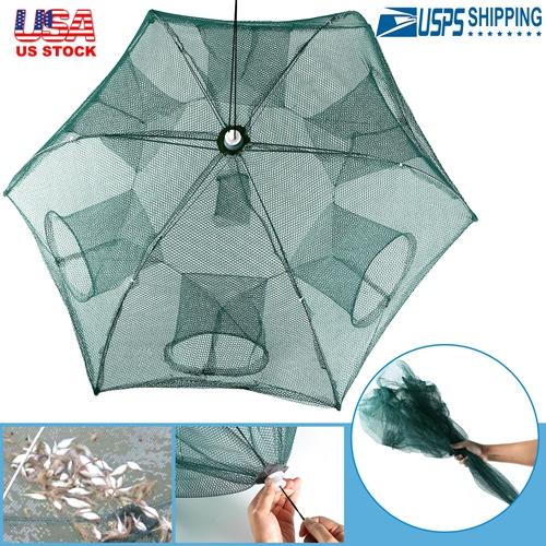 Portable 6-Sided Fishing Trap Net – Foldable Bait Trap for Shrimp, Minnow, Crab, and Crayfish with 6 Holes, Automatic Cast Mesh