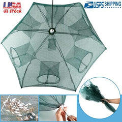 Portable 6-Sided Fishing Trap Net – Foldable Bait Trap for Shrimp, Minnow, Crab, and Crayfish with 6 Holes, Automatic Cast Mesh