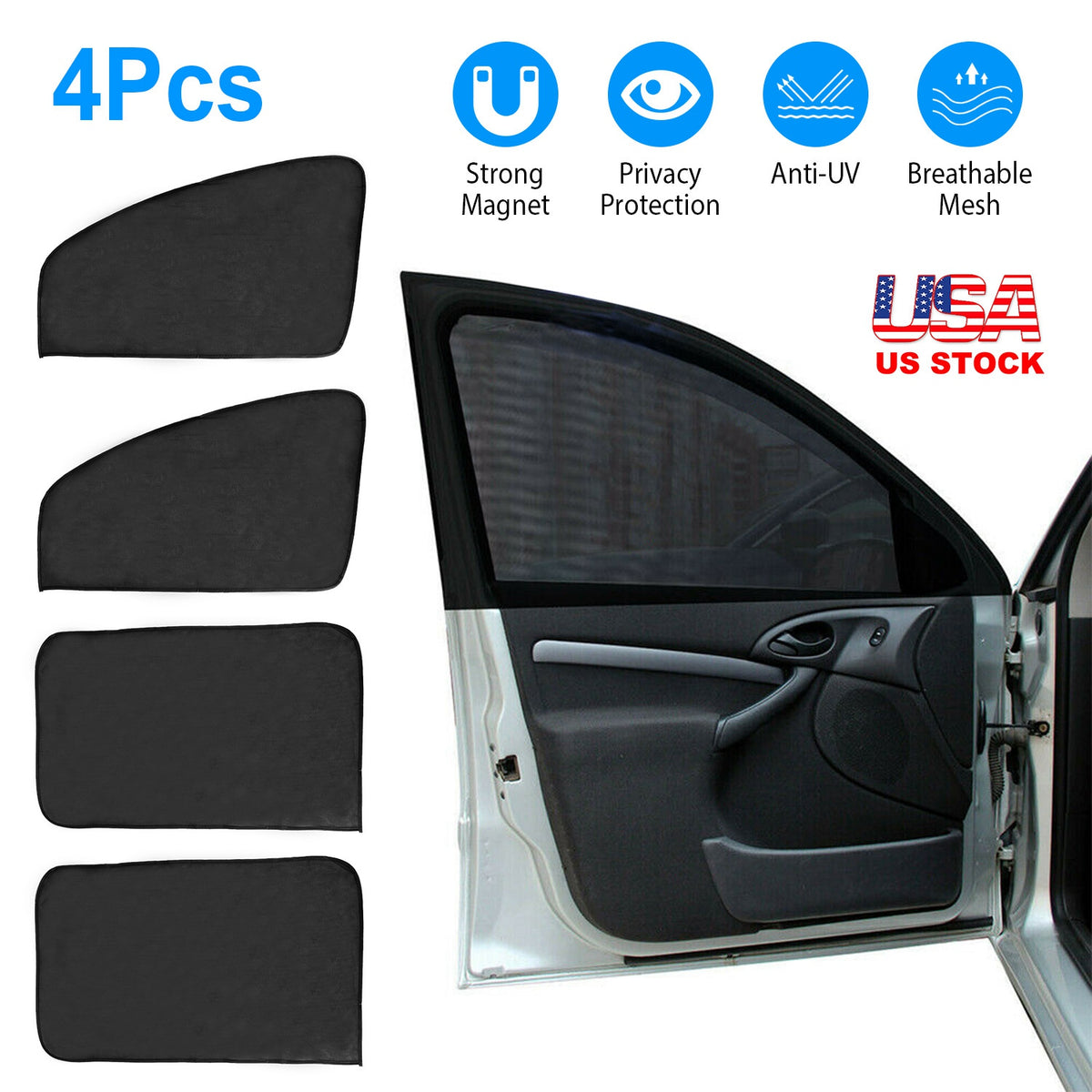 iNova Magnetic Car Sun Shades (4-Pack) – UV Protection & Heat Blocker for Kids and Baby | Front & Rear Window Privacy Screens