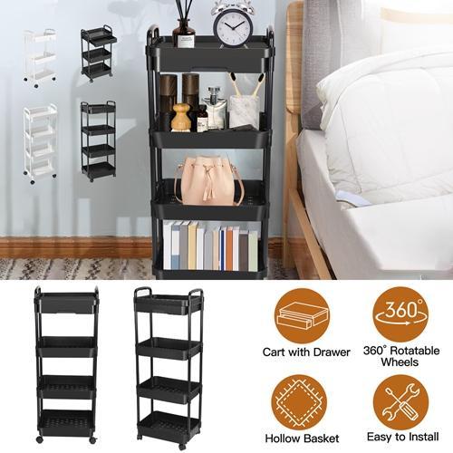 3-Tier Rolling Utility Cart with Lockable Wheels, 360° Rotatable, Movable Storage Organizer with Drawers, Ideal for Bedrooms, Bathrooms, and Kitchens